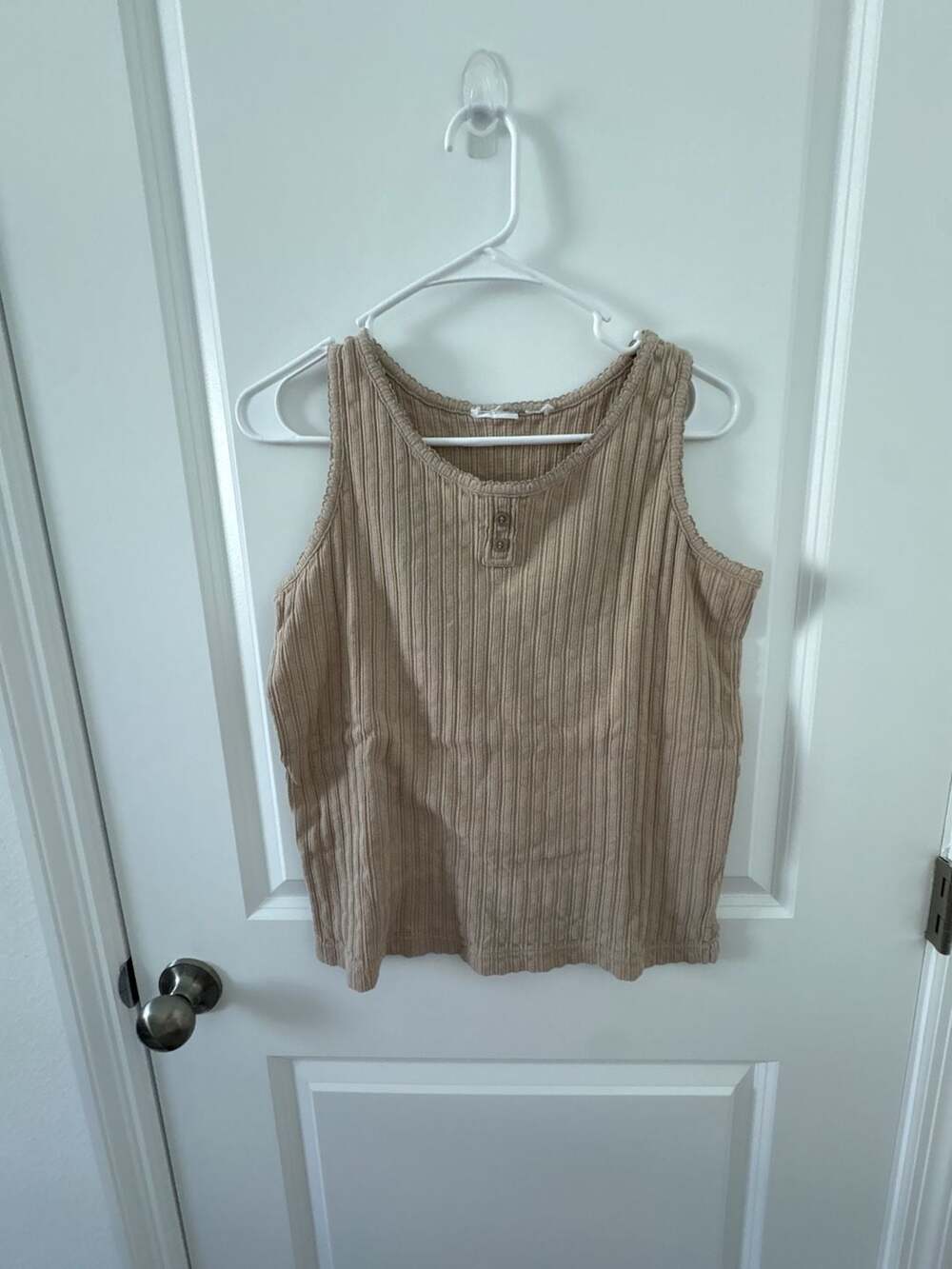 Maurices Beige Ribbed Henley Tank Top with Lace Trim